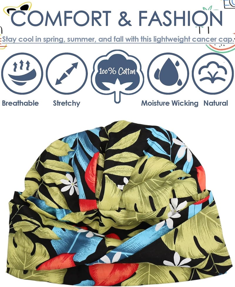 Alnorm 100% Cotton Fashion Headwear Chemo Caps with Stretchy Band for Hair Loss Women - Image 4